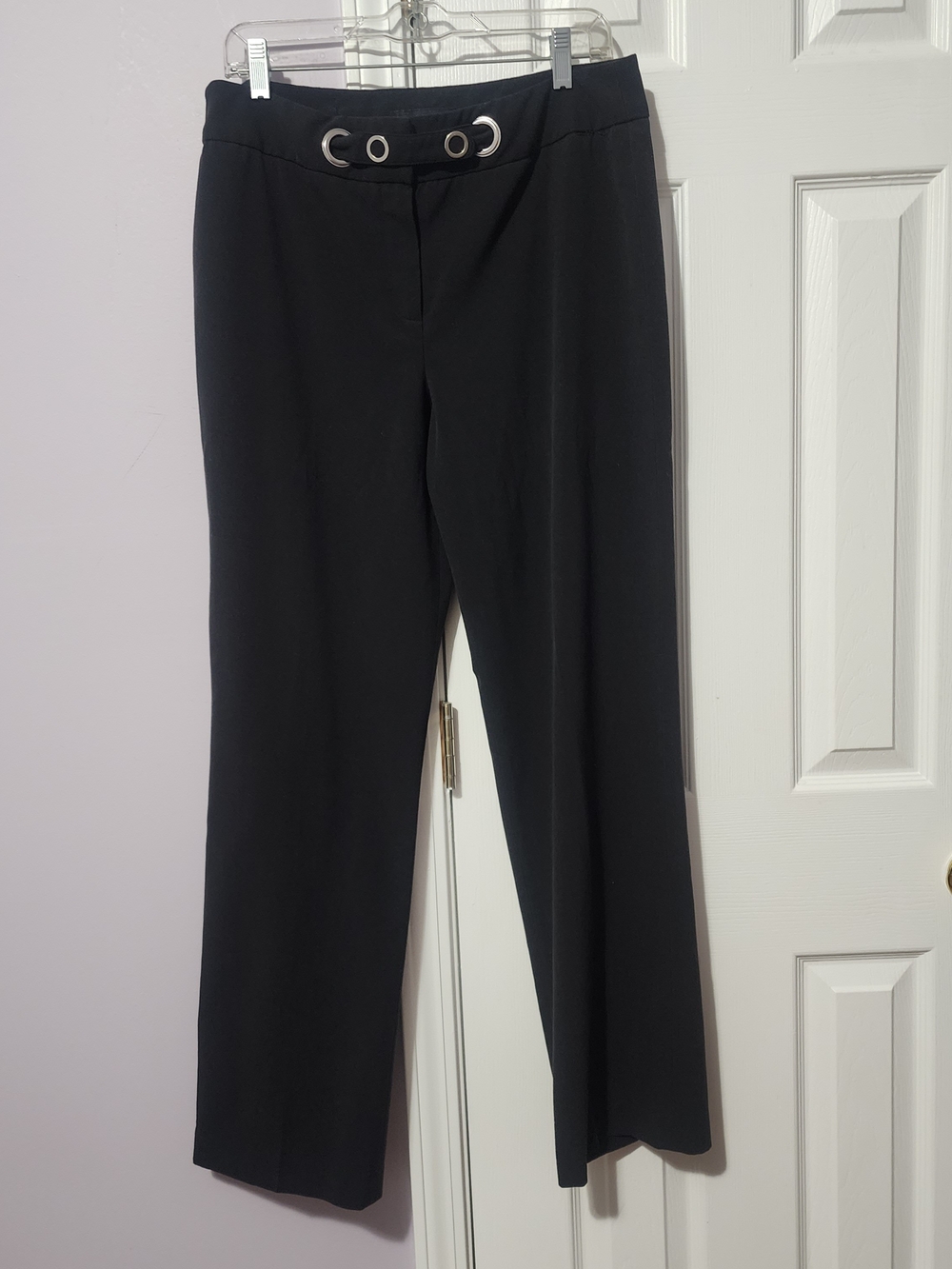 Larry Levine Black Wide-Leg Pants with Grommet Detail